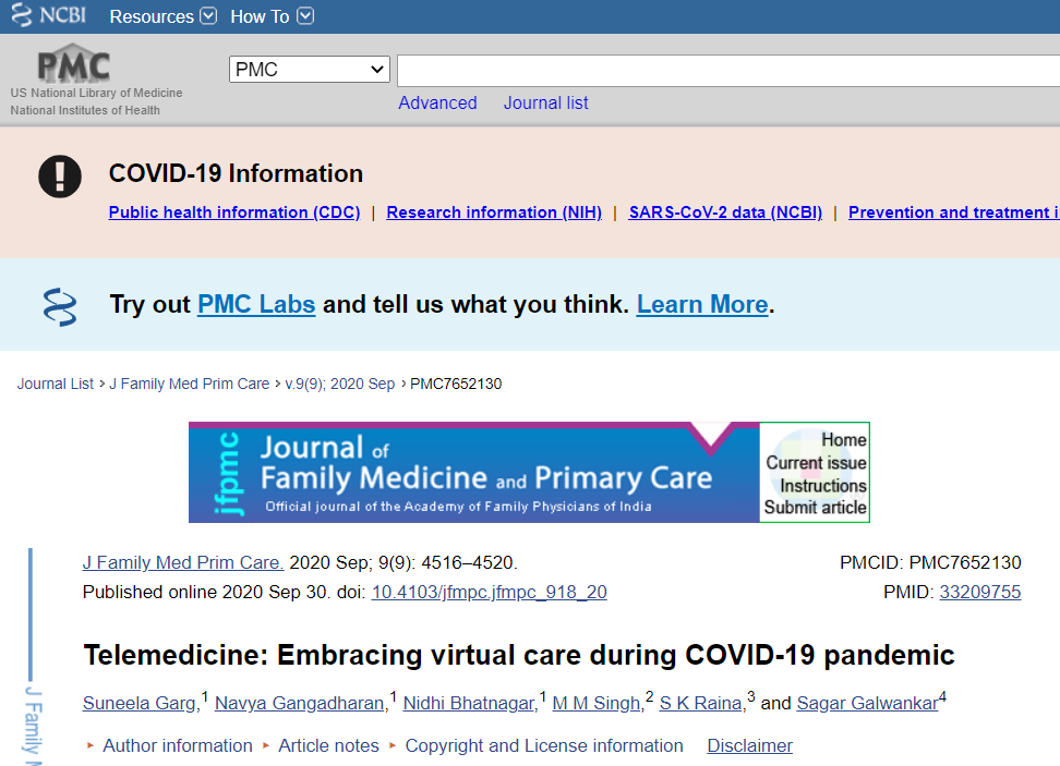 This webpage contains the logo of PMC on the top left hand corner and some advisory banners in light pink and blue with notifications and Covid-19 information and the article follows in black text