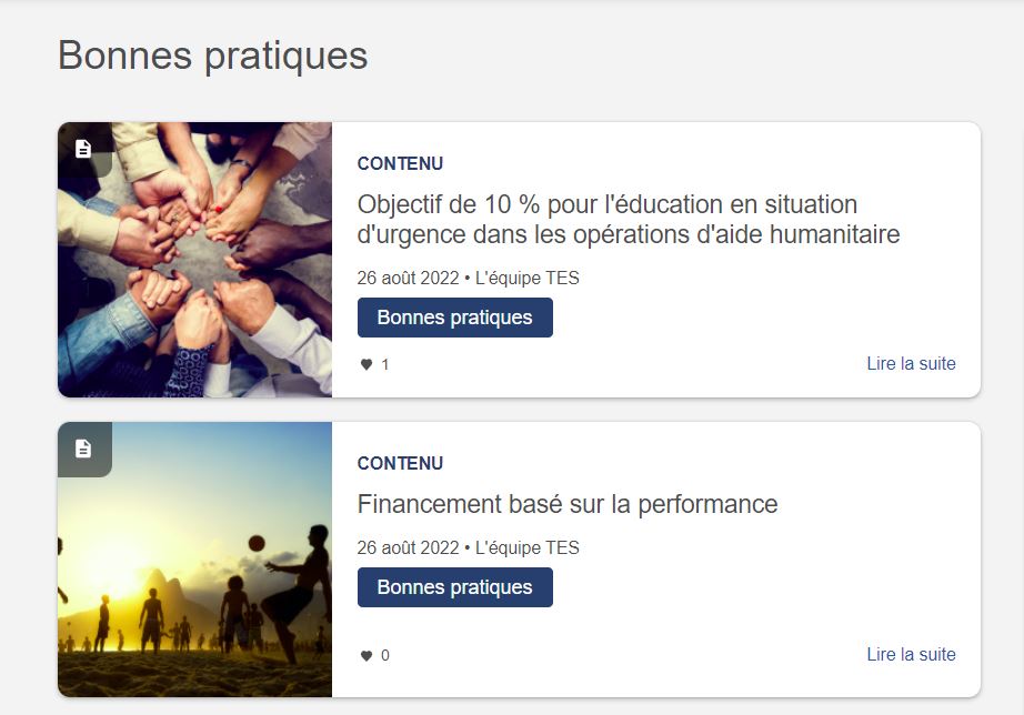 Les ressources sur cette page apparait dans une fiche, il contient un image et du texte pour chaque document