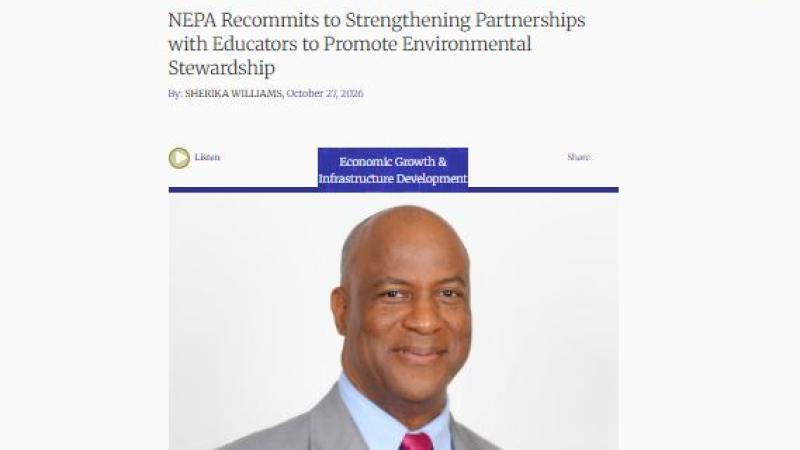 Screenshot of news headline from "Jamaica Information Service": NEPA Recommits to Strengthening Partnerships with Educators to Promote Environmental Stewardship